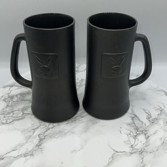 PLAYBOY Vintage Black Matte Glass Beer Mug-Set of 2 - Picture 2 of 8